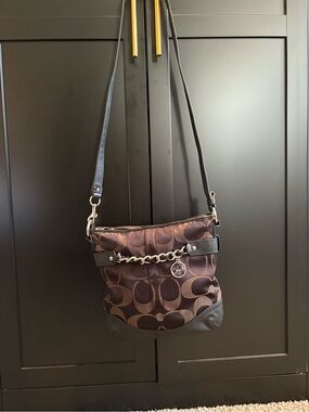 Brown/Bronze Coach Signature Monogram Chain Accent Purse Handbag